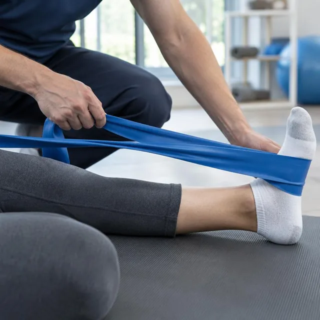 Detalhe ilustrativo de atendimento em Fisioterapia, sem rostos